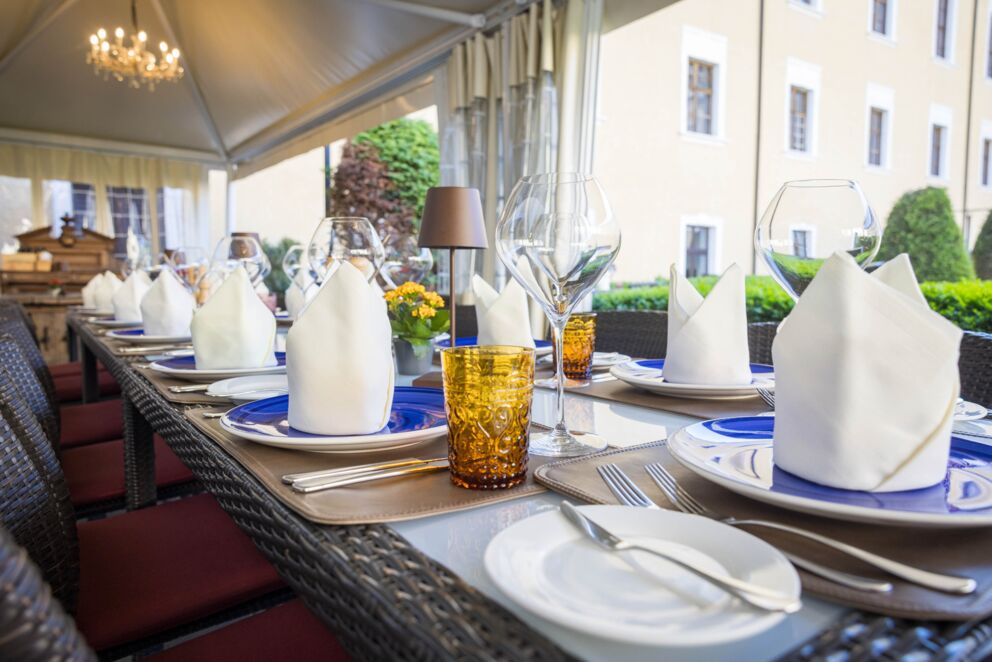 Gedeckter Tisch im Resturant Benediktus